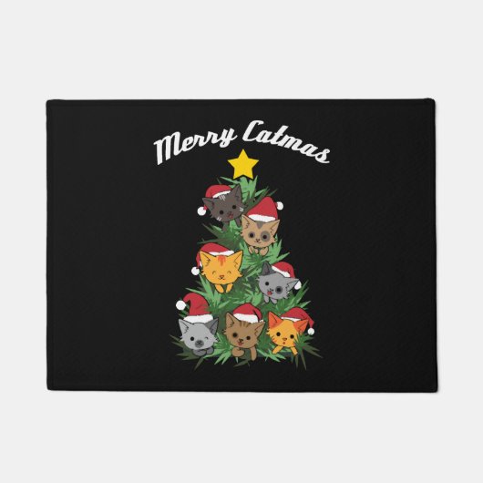 Kat Kerstboom Kerstmis cadeau & cadeau Deurmat (Voorkant)