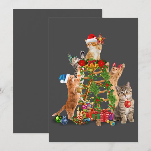 Kat kerstboom, lelijke kerstkat mam kat papa feestdagenkaart (Voorkant / Achterkant)