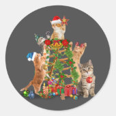 Kat kerstboom, lelijke kerstkat mam kat papa ronde sticker (Voorkant)