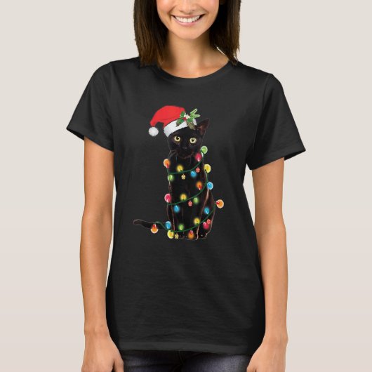 Kat kerstboom lichte broodroosters t-shirt (Voorkant)