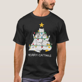 Kat kerstboom Merry Catmas Meowy Kerstmis T-shirt