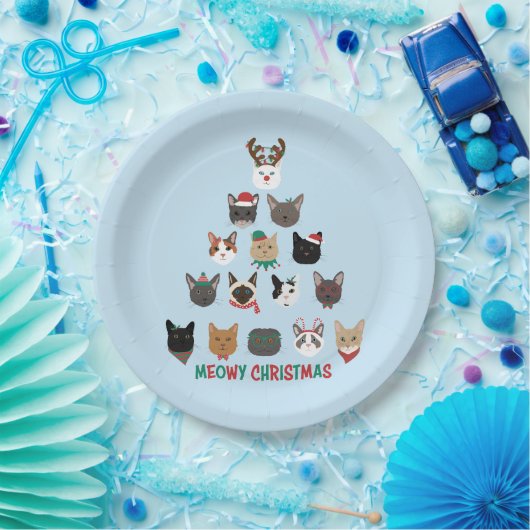 Kat kerstboom papieren bordje (Feest)