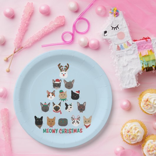 Kat kerstboom papieren bordje (Feest)