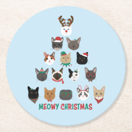 Kat kerstboom ronde kartonnen onderzetter