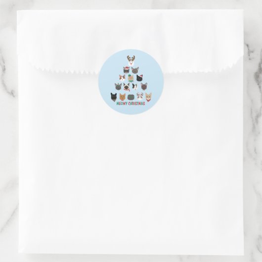 Kat kerstboom ronde sticker (Tas)