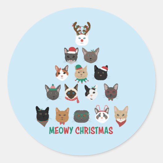 Kat kerstboom ronde sticker (Voorkant)