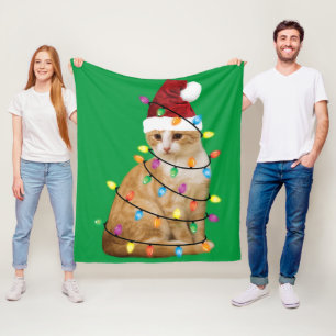 Kat kerstboom Santa Funny Xmas Kat Lover Fleece Deken