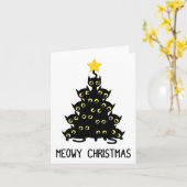 Kat Kerstboom Schattige Zwarte Kitten Lover Meowy  Kaart (Gele Bloem)