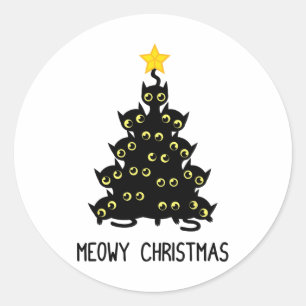 Kat Kerstboom Schattige Zwarte Kitten Lover Meowy  Ronde Sticker