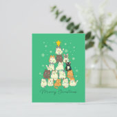 Kat Kerstboom Schattigee Lichten Feestdagenkaart (Staand voorkant)