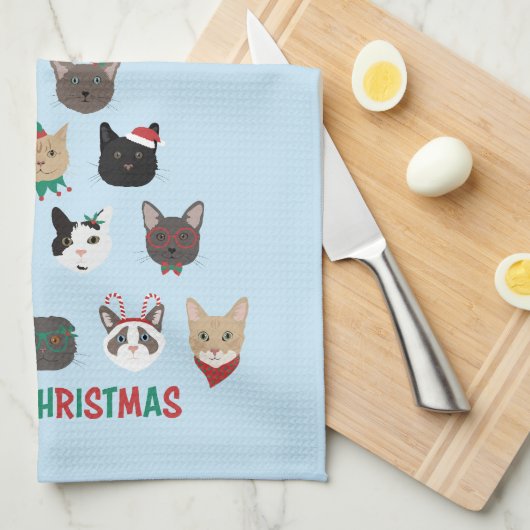 Kat kerstboom theedoek (Quarter Fold)