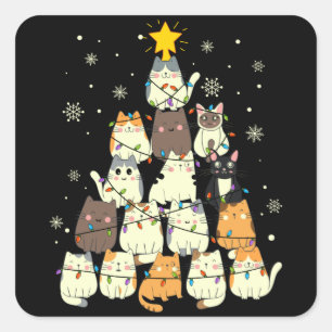 Kat kerstboomgeschenk, katten overkleuring vierkante sticker