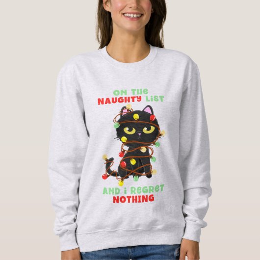 Kat kerstboomlampjes op de lijst trui (Voorkant)