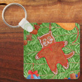 Kat kerstboomvierkant aluminium Sleutelhanger (Voorkant)
