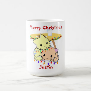Kat kerstcadeau, gepersonaliseerde naam koffiemok