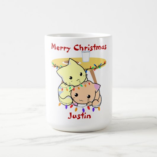 Kat kerstcadeau, gepersonaliseerde naam koffiemok (Center)