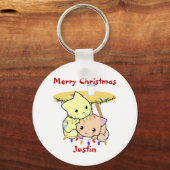 Kat kerstcadeau, gepersonaliseerde naam sleutelhanger (Voorkant)