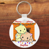 Kat kerstcadeau, gepersonaliseerde naam sleutelhanger (Voorkant)