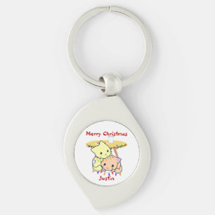 Kat kerstcadeau, gepersonaliseerde naam sleutelhanger
