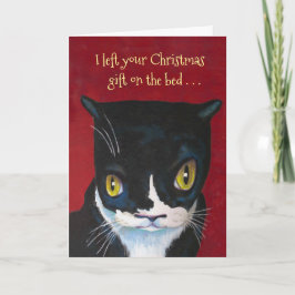 Kat kerstcadeaukaartje voor feestdagen kaart