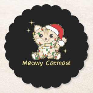 Kat-kerstdieren Cute Cats Meowmas Kartonnen Onderzetters