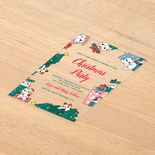 Kat Kerstfeest Acryl Uitnodigingen (Laagn)