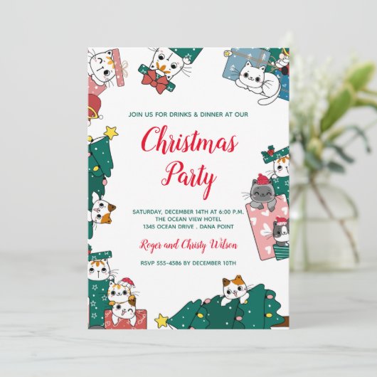 Kat Kerstfeest Kaart (Staand voorkant)