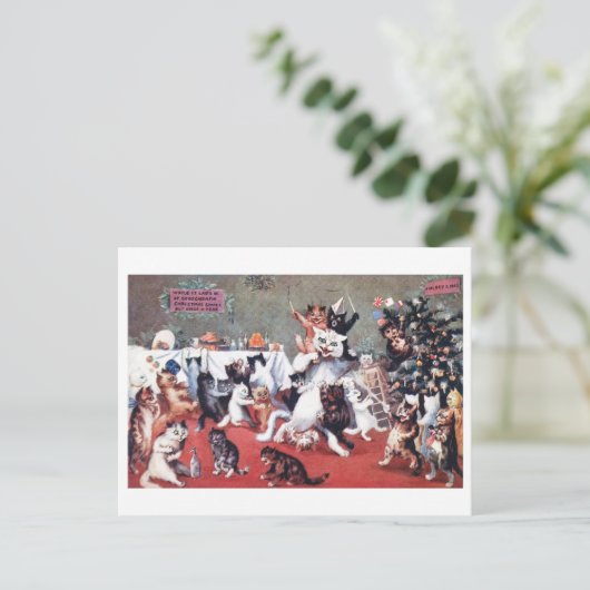 Kat-kerstfeest met Kittens, Louis Wain Postc Briefkaart (Staand voorkant)