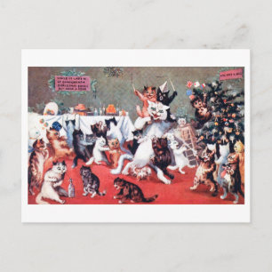 Kat-kerstfeest met Kittens, Louis Wain Postc Briefkaart