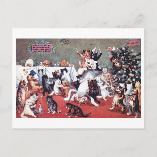 Kat-kerstfeest met Kittens, Louis Wain Postc Briefkaart (Voorkant)