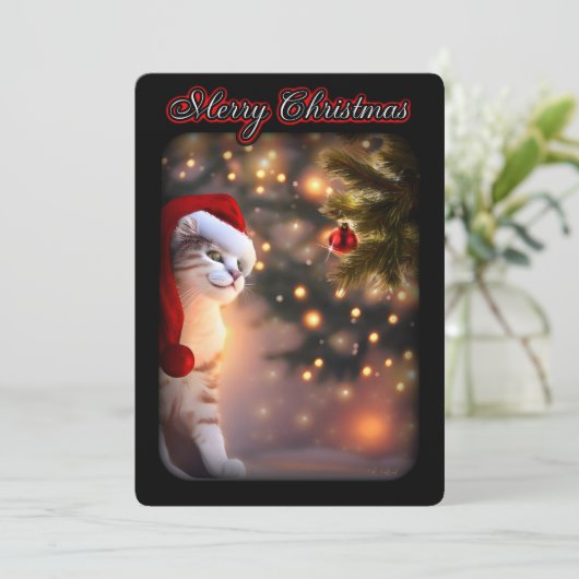 Kat-kerstfeestdag ornamay Xmas Boom sneeuw Kaart (Staand voorkant)