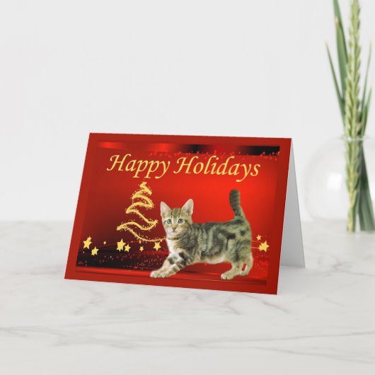 Kat-kerstkaart Feestdagen Kaart (Voorkant)