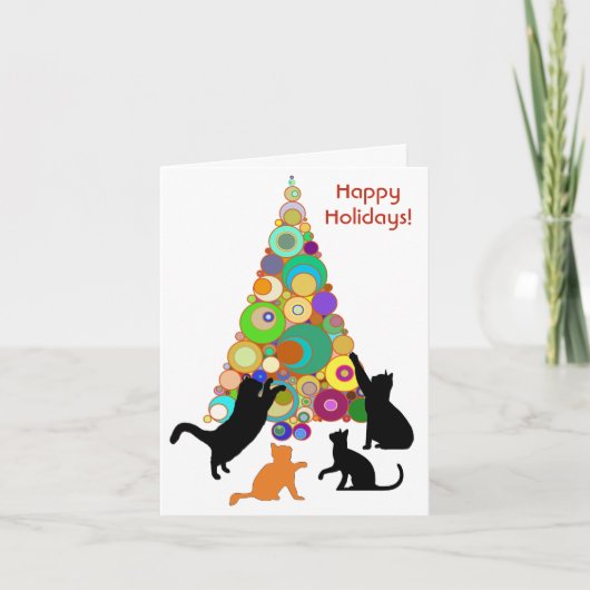 Kat-kerstkaart rond de kersttr feestdagen kaart (Voorkant)