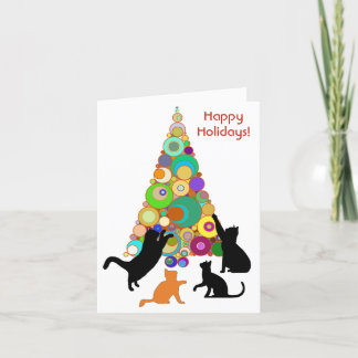 Kat-kerstkaart rond de kersttr feestdagen kaart