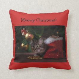 Kat kerstkussen met "Meowy kerstmis" Kussen