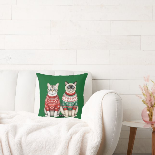 Kat Kerstkussen, Tabby en Siamese Katten Kussen (Bank)