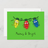 Kat-kerstlampjes Funny Meowy en Bright Briefkaart (Voorkant / Achterkant)
