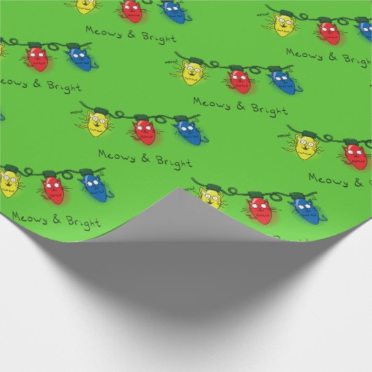 Kat-kerstlampjes Funny Meowy en Bright Cadeaupapier (Hoek)
