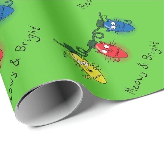 Kat-kerstlampjes Funny Meowy en Bright Cadeaupapier (Rol Hoek)