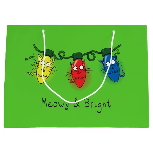 Kat-kerstlampjes Funny Meowy en Bright Groot Cadeauzakje (Voorkant)