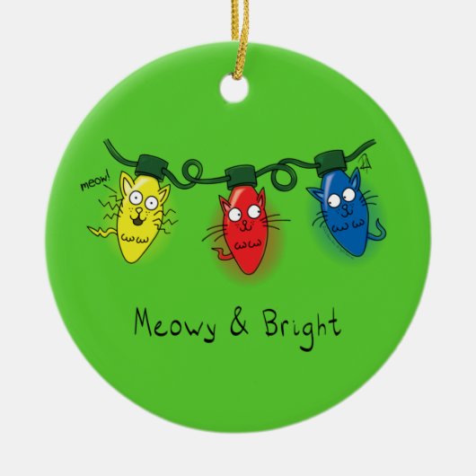 Kat-kerstlampjes Funny Meowy en Bright Keramisch Ornament (Voorkant)