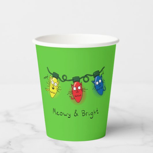Kat-kerstlampjes Funny Meowy en Bright Papieren Bekers (Voorkant)