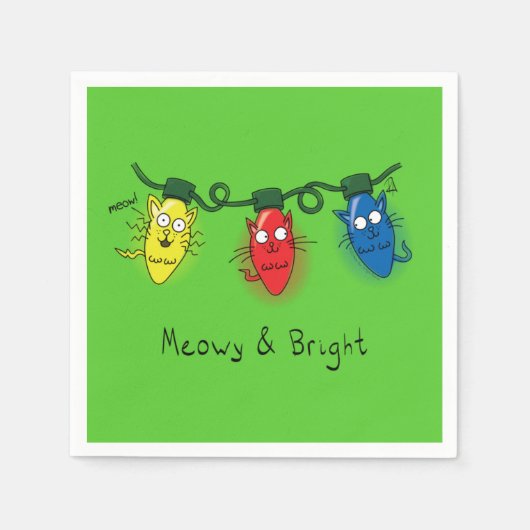 Kat-kerstlampjes Funny Meowy en Bright Servet (Voorkant)