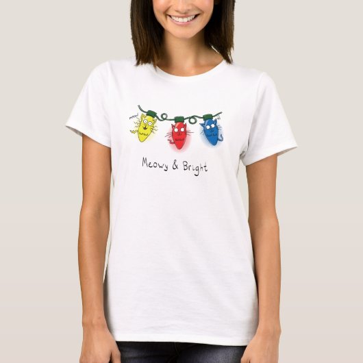 Kat-kerstlampjes Funny Meowy en Bright T-Shir T-shirt (Voorkant)