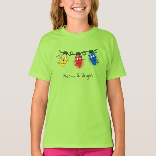 Kat-kerstlampjes Funny Meowy en Bright T-shirt (Voorkant)