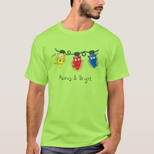 Kat-kerstlampjes Funny Meowy en Bright T-shirt (Voorkant)
