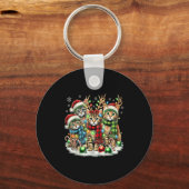 Kat Kerstlicht Rendier Kerstman Katten Sleutelhanger (Voorkant)