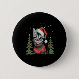 Kat Kerstlicht Rendier Kerstman Ronde Button 5,7 Cm