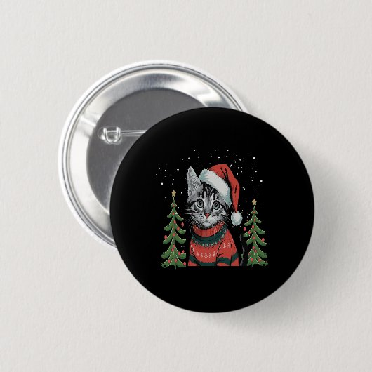 Kat Kerstlicht Rendier Kerstman Ronde Button 5,7 Cm (Voorkant /achterkant)