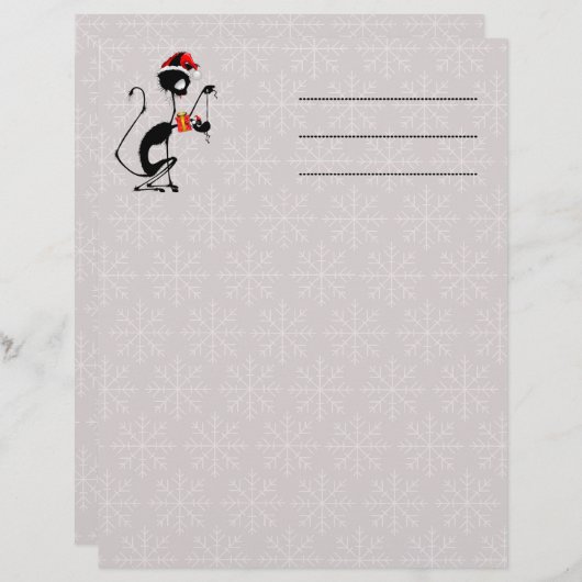 Kat Kerstman en muis met kerstcadeau Briefhoofd (Voorkant / Achterkant)